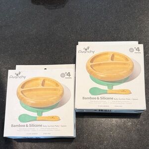 Avanchy Bamboo & Silicone Baby Suction Plate + Spoon